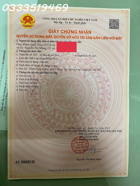 bà xã ck em cần bán mảnh khu đất full thổ cư- Đoài Phương, Sơn Tây, HN (Em không tiếp  kinh doanh,