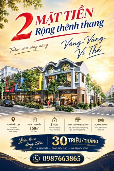 🌟 FIESTA CENTRAL BÌNH DƯƠNG –0987663865 SHOPHOUSE 2 MẶT TIỀN, 4,6 TỶ CĂN VỪA Ở VỪA KINH DOANH