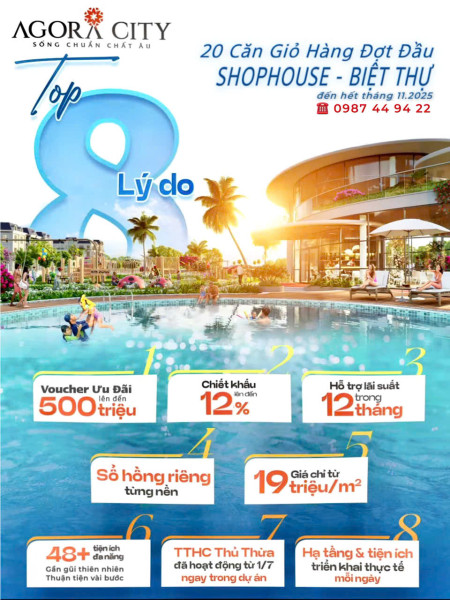SỔ HỒNG TRAO TAY ƯU ĐÃI 1 NGÀY- top 8 LÝ DO NHÀ ĐẦU TƯ CHỌN AGORA CITY: 19 tr (V). Sơn 0987449422